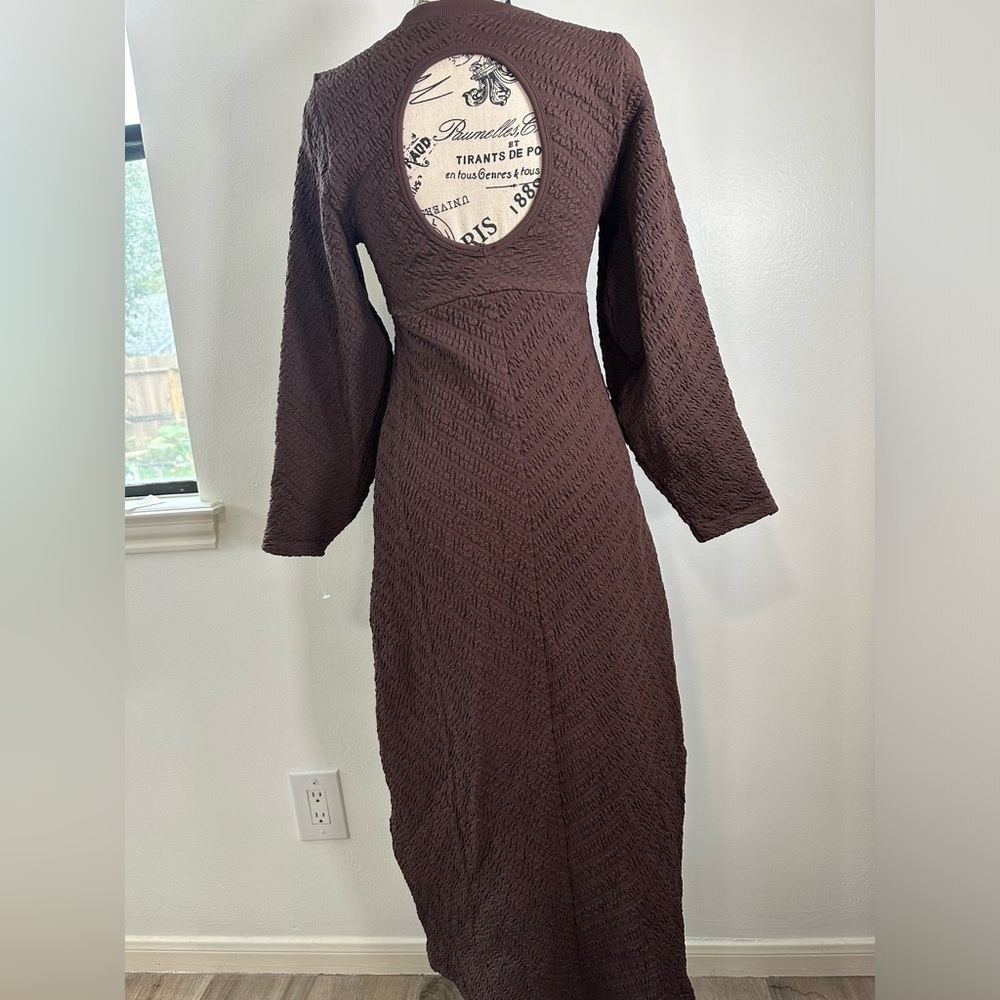 Free People Gabby Seamless Midi Dress Fall Textured Long-Sleeve Open Back  XS S - Picture 6 of 9
